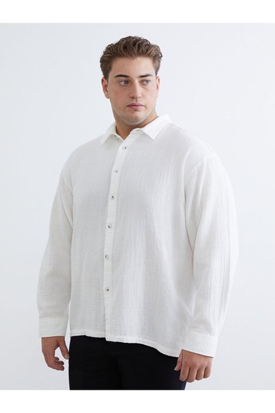 LC Waikiki Giyçık Store Den Ecru Large Size Comfortable Fit Long Sleeve Musli...