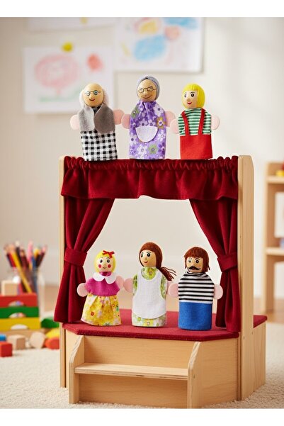 Ax Axentia Ahşap Kukla Sevimli Aile Seti 6'lı Oyuncak Montessori Oyun Ev Figürleri