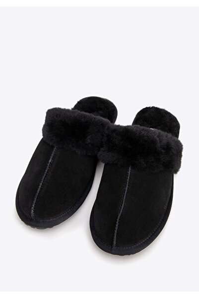 Wittchen Papuci de damă din piele întoarsă, negri, din piele întoarsă neagră