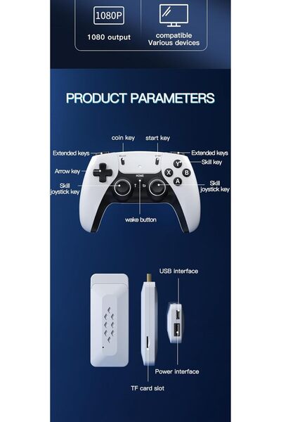 PopZa M22 Retro Game Stick - 64GB Built-In, 32,000 Games, 2.4G Wireless Dual 3D Joysticks, HD TV Output