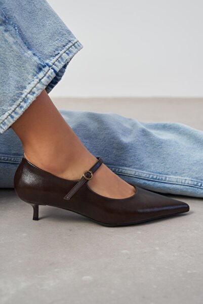 NİŞANTAŞI SHOES Eldon Kahve Raşel Rustik Desenli Hakiki Deri Topuklu Kadın Ayakkabı