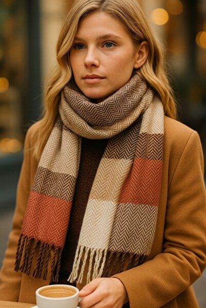 Netodak Soft Textured Bohemian Shawl – Beige Brown and Brick Tones, Elegant T...