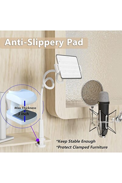 PopZa Tablet Stand Holder with Flexible Arm Clamp Mount for iPad and Kindle Fire, White