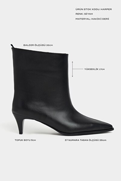 NİŞANTAŞI SHOES Γυναικεία μποτάκια Harper Μαύρα Ματ Γνήσιο Δερμάτινο με Μυτερό Τακούνι