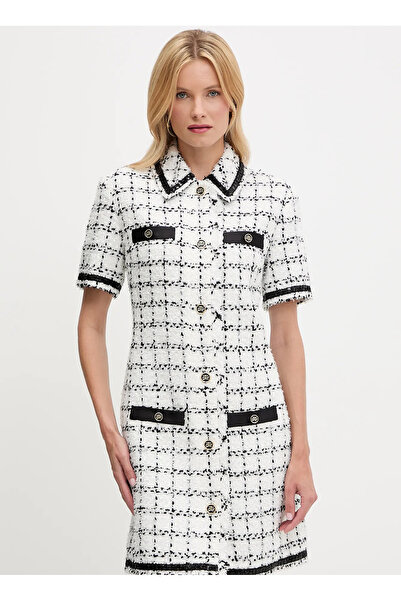 Karl Lagerfeld Gömlek Yaka Çizgili Siyah - Beyaz Kısa Kadın Elbise A3W13031
