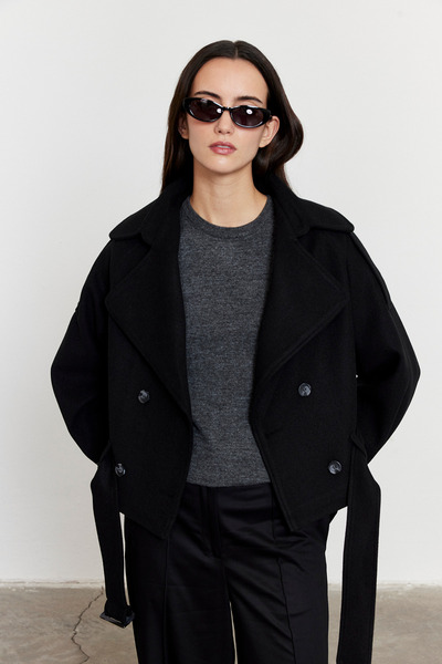 FACETTE Κοντό παλτό με απολέτα μαύρο