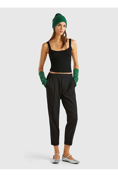 Benetton Yüksek Bel Normal Siyah Kadın Pantolon 4962DF079