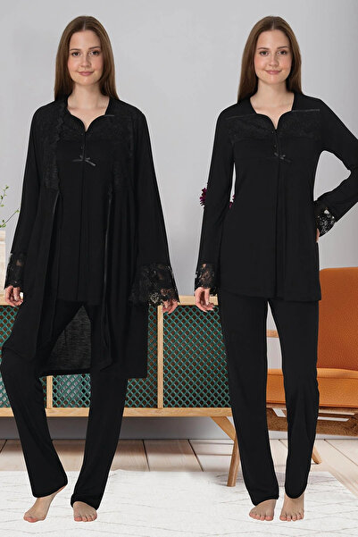 Kocabey Maternity Pajama Set with Lace Dressing Gown