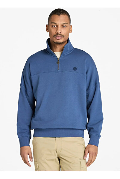 Timberland TB0A5MD2EYO1-1/4 Zip Sweatshirt Mavi Fermuarlı Yaka Regular Fit Dü...