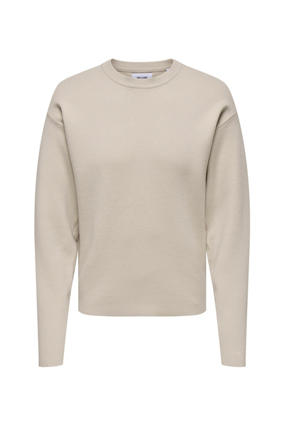 Only & Sons O Neck Comfortable Plain Ecru Men's Sweater Onscooper Rlx Ls 12 Crew Knit