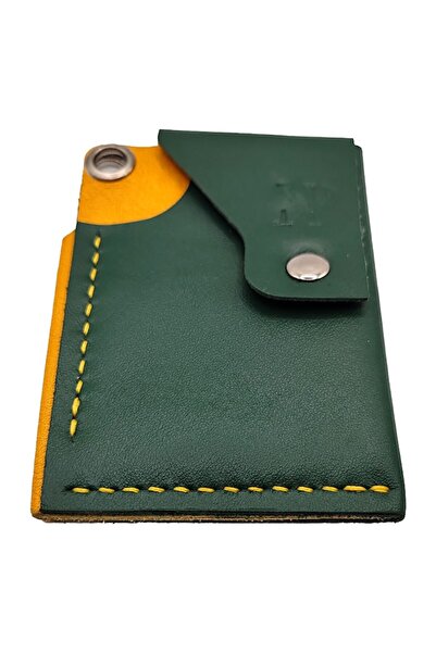 Natty Pell bicolor cardholder in leather - green and yellow