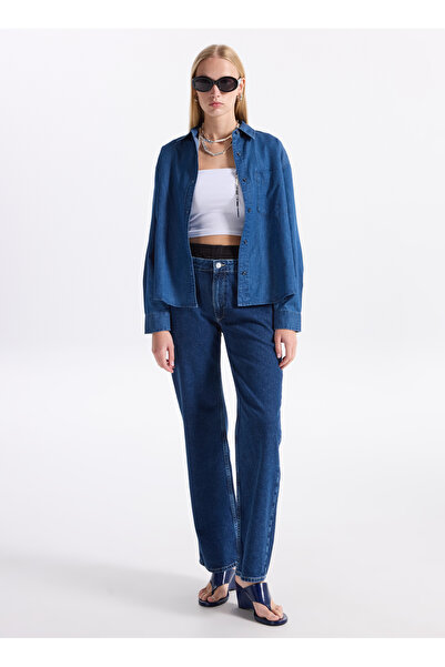 Benetton Normal Gömlek Yaka Mavi Kadın Gömlek 5DHJDQ0CJ