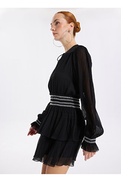 BOSS Bisiklet Yaka Siyah Kısa Kadın Elbise 50544042