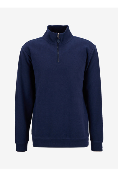 LİMON COMPANY Limon Bato Yaka Düz Örgü Desenli Lacivert Erkek Sweatshırt MML5...