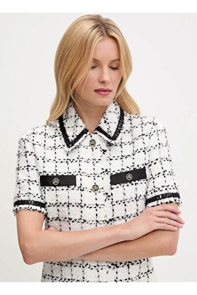 Karl Lagerfeld Gömlek Yaka Çizgili Siyah - Beyaz Kısa Kadın Elbise A3W13031