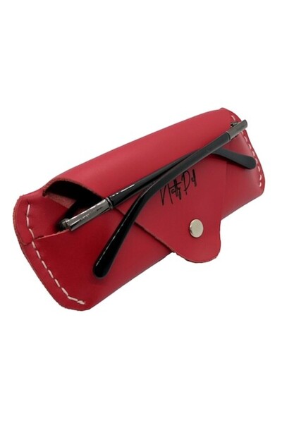 Natty Pell Red Leather Eyeglass Case, White Stitching (NTP02RA)