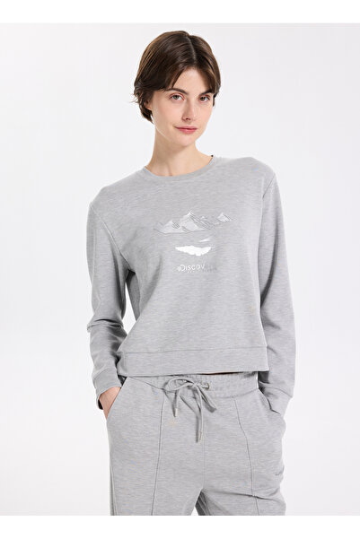 Discovery Expedition D5WL-SWT3615 Gri Melanj Bisiklet Yaka Relaxed Baskılı Ka...