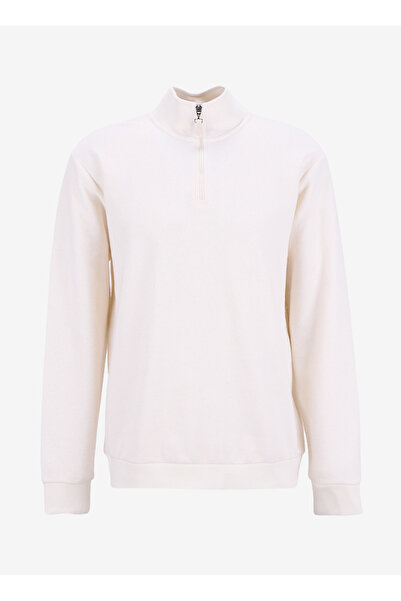 LİMON COMPANY Limon Bato Yaka Düz Örgü Desenli Ekru Erkek Sweatshırt MML5WM-S...