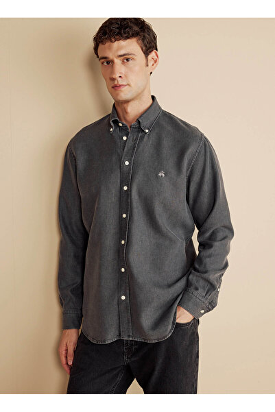 BROOKS BROTHERS Regular Fit Düğmeli Yaka Antrasit Erkek Gömlek BBFW25MSH015