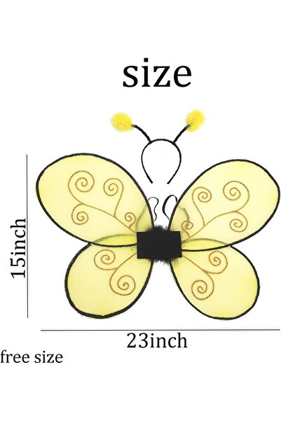 Generic أجنحة النحلة الطنانة لعيد الهالوين مع عصابة رأس - إكسسوار زي من التول الأصفر والأسود، 15 بوصة × 23 بوصة، ريش على شكل حرف T