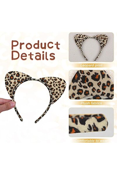 HALAMODO Leopard Ears Headband - Cute Cat Ears for Halloween Cosplay