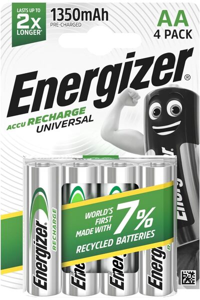 Energizer بطاريات AA قابلة لإعادة الشحن، عالمية مزدوجة AA، عبوة من 4 قطع