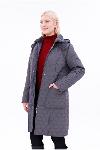 MG OTANTİK Women's Fur Quilted Coat - Water Repellent Plus Size Winter Coat - Mg001