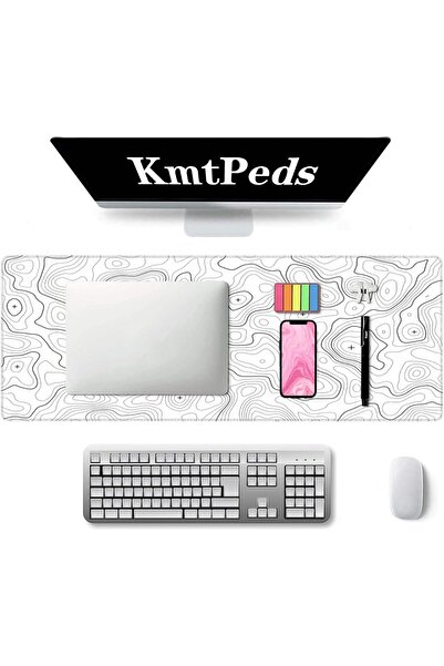 Generic Topographic XL Gaming Mouse Pad, White, 31.5×11.8 in, Non-slip Base, Stitched Edge