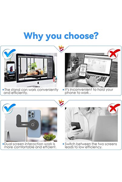 SULFAR Magnetic Laptop Phone Holder for iPhone 14/13/12 MagSafe — Adjustable Foldable Slim Side Mount (Bl