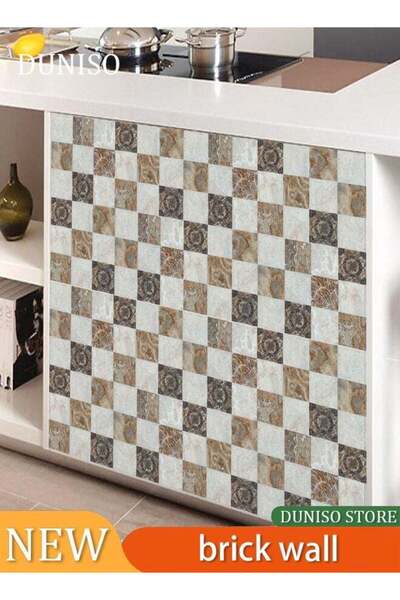 fun zone 6pcs/set Square Pattern Wall Sticker - PVC Waterproof Self-Adhesive Tile Sticker (Grey/Brown/White)