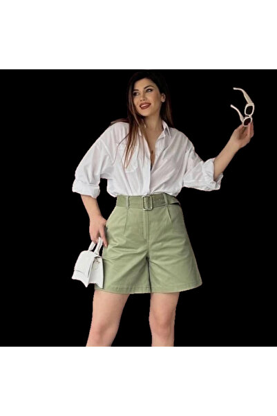 Budi Relaxed Fit Belted Mom Shorts - Khaki