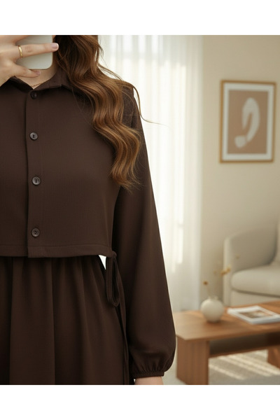 MissRunin Üstü Gömlek Detaylı Elbise Takım