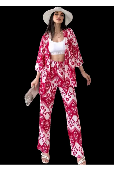 BEEMU Lower Upper Set Kimono- Patterned
