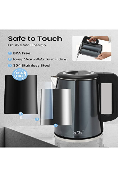 LAC LAICHY Electric Kettle,1.8L,1500W,Stainless Steel Cordless Kettle,Safea and Durable,L-3403