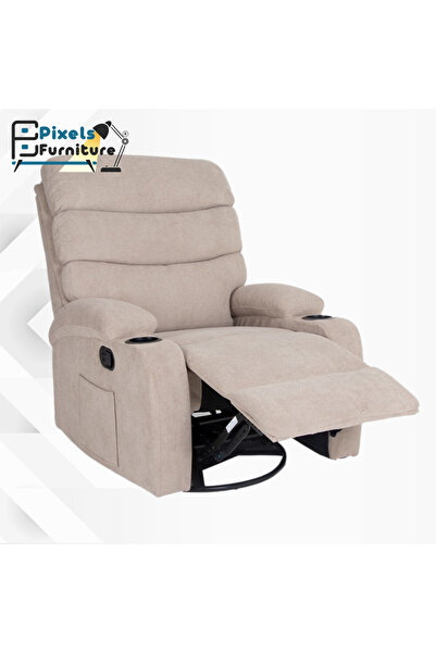 PixelsFurniture Pixel Furniture Recliner Chair with Cup Holders, Fabric Rocking and Swivel Recliner Chair with Adjustable Footrest