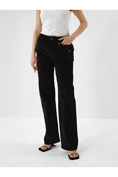 Xint Kadın Siyah Lüks Dokulu Soft Kadife Oversize Pantolon