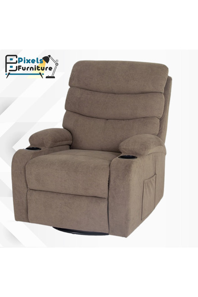 PixelsFurniture Pixel Furniture Recliner Chair with Cup Holders, Fabric Rocking and Swivel Recliner Chair with Adjustable Footrest
