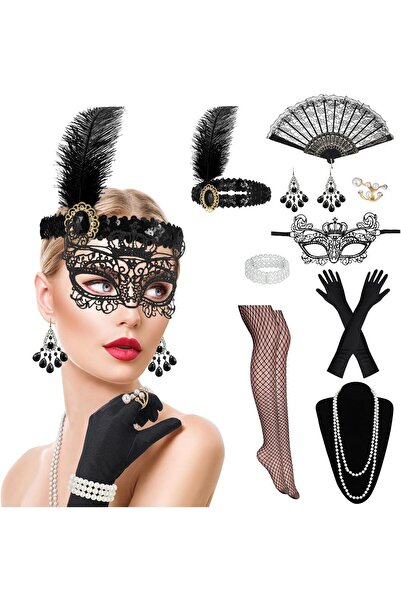 KASTWAVE Party Dress Up Set - 1920s Flapper Accessories for Women (Headband, Gloves, Pearl Necklace)
