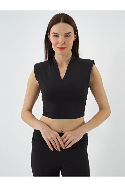 Xint Kadın Siyah Esnek Dokulu Regular Fit Bluz