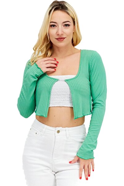 New Look Women Scoop Neck Long Sleeve Textured Top S Green