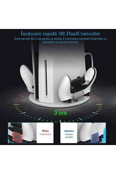 Honcam Stand de încărcare vertical cu LED RGB — Încărcător cu 2 porturi pentru controller PS5 (Digital/Disc/Slim/Pro)
