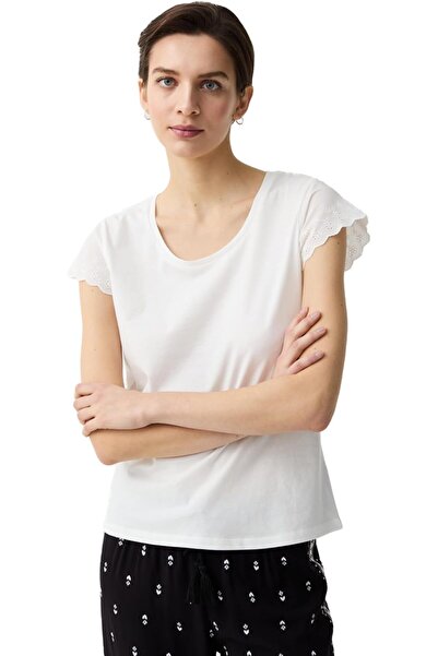 Ovs Womens Jersey Pyjama Top With Broderie Anglaise Edging