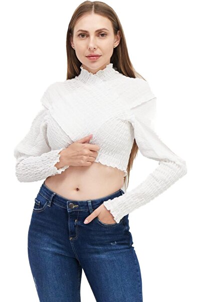 NA-KD Women Plain Ruffle Cross Front Top Shirt S White