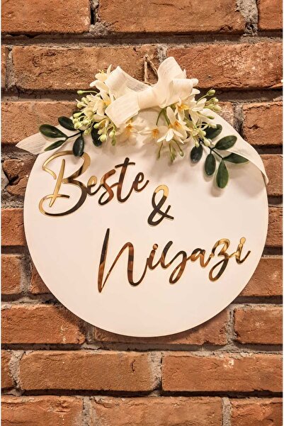 PSAcraft Kapı Süsü Beyaz Gold Yazılı Isme Özel 30 X 30 Cm