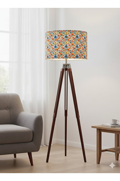 Otay Aydınlatma El Yapımı Somon Çiçekler Desenli Kumaş Lambader Başlığı ( Sadece Başlık )