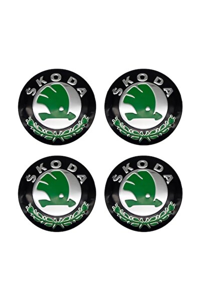 Skoda Set de 4 stickere metalice autoadezive 56mm pentru capace centrale de j...
