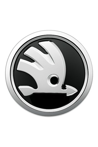 MAF Emblemă Škoda 80mm, Negru-Argintiu, cu 2 pini și autoadeziv