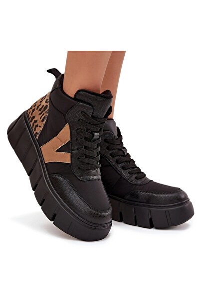 Vinceza Botine din piele pentru femei cu platformă căptușite 66838 Negru 37