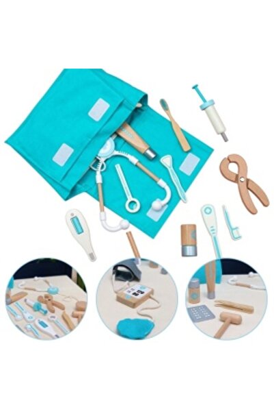 CREATIVE Educational wooden doctor kit, 18 accessories, 3+ yrs, 19 x 22 x 8 cm, brown-blue