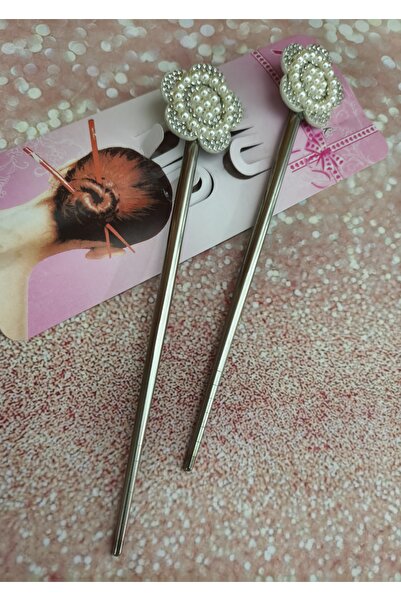 GÜLPEŞE 2-Piece Pearl Detailed Silver Color Pen Buckle Japanese Buckle